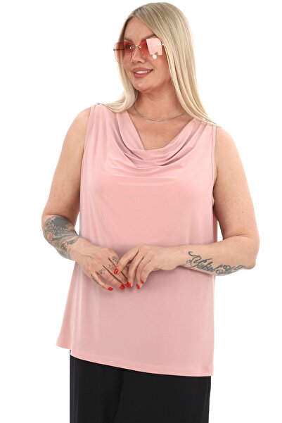 Maya Butik Pudra Kristal Degaje Yaka Kolsuz Bluz - 21907