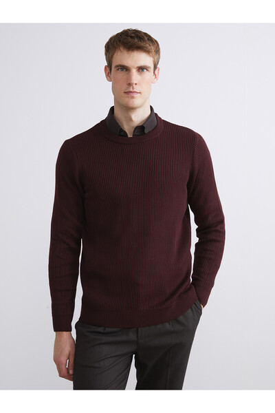 LC Waikiki Southblue Claret Red Crew Neck Men's Knitwear Sweater