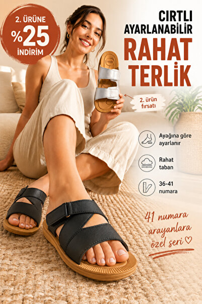 Miss Kiss Kadın Siyah Ayarlanabilir Cırtlı Rahat Taban Günlük Ev Dışarı Terli...