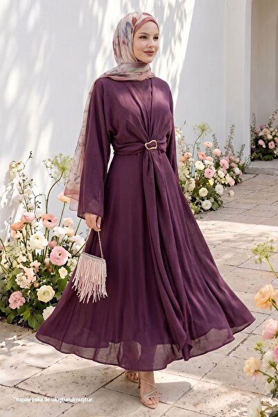 InStyle Φόρεμα με πόρπες και μπολερό σε χρώμα δαμασκηνί
