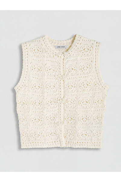 LC Waikiki Peak New Season Crew Neck Openwork Women's Knitwear Vest