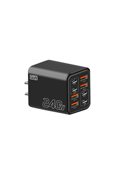 Choice8 شاحن USB-C GaN أسود بقوة 240 واط 8 في 1 مع قابس أمريكي، شاحن سريع لله...