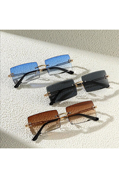 Choice Blue Grey Tea 3pcs Men's Luxurious Frameless Rectangle Sunglasses, Cla...