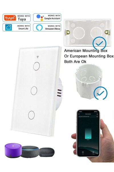 Choice4 3 Gang White Tuya WiFi Smart Light Switch US Standard Work With Alexa...