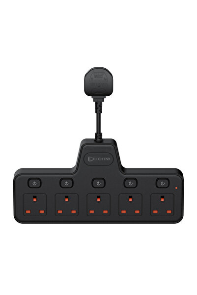 choice2 قابس بريطاني أسود بدون منفذ USB، شريط طاقة 2500 واط، قابس تيار متردد ...