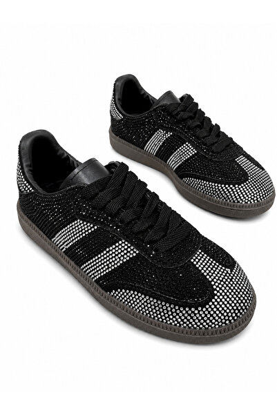 diclepolat Women's Black Silver Stone Sports Shoes Comfortable Sole Casual Sh...
