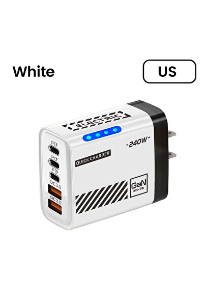 Choice7 شاحن USB-C أبيض أمريكي بتقنية GaN 5 في 1 بقوة 240 واط مع شحن سريع PD ...
