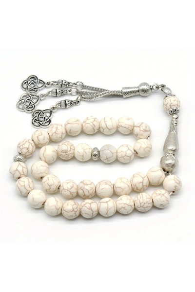 Choice White , Islamic Worship Rosary, Handcrafted Resin Beads with Tassels B...