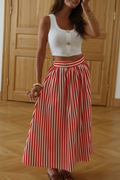 My Blog Red and White Striped Skirt - 261107