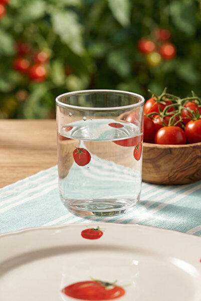 Rakle X Bengi Kurtcebe Tomato Patterned Set of 2 Water Glasses 350 Cc