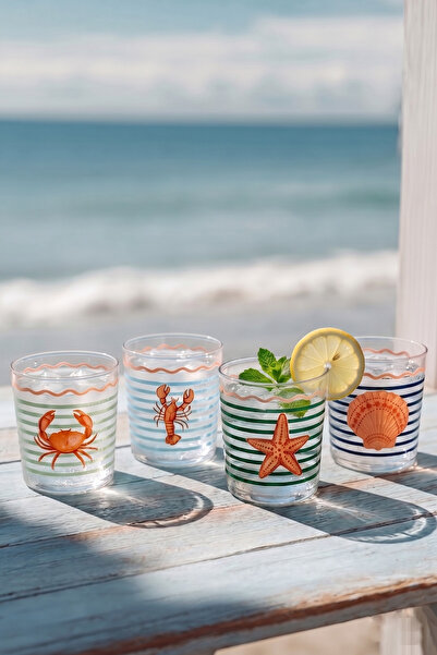 Rakle Retro Marine Set of 4 Water Glasses 380 Cc