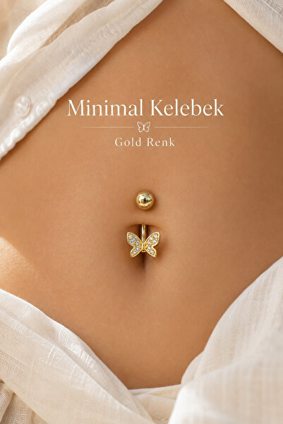 Sacce Scarves&Accessories Çelik Kelebek Figürlü Minimal Göbek Piercing Gold