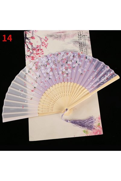 Choice6 14 1Pc Vintage Silk Folding Fan Retro Chinese Japanese Bamboo Folding...