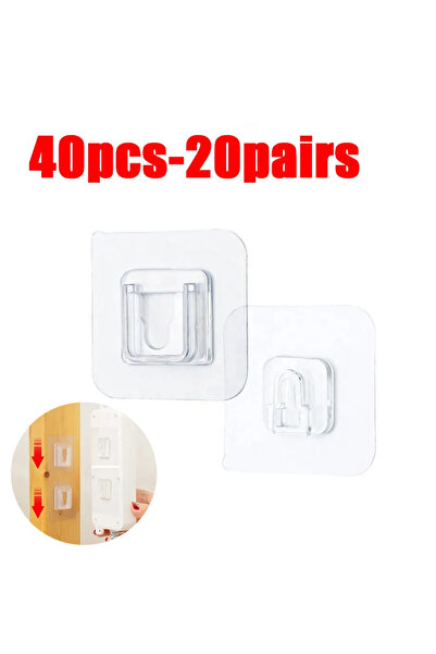 Choice 40pcs(20pairs) Double Sided Adhesive Wall Hooks Hanger Strong Transpar...