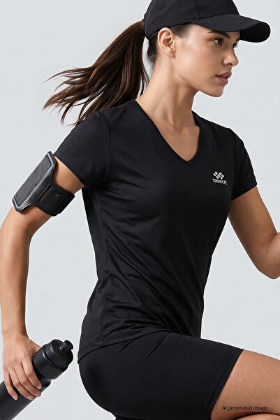 TOMMY LIFE Schwarzes Basic-Kurzarm-T-Shirt mit Standard-Passform und V-Aussch...
