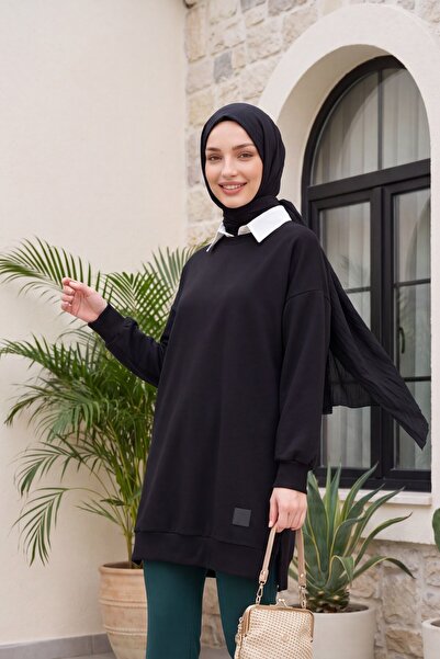 Modamorfo Sweat cu crestătură cu gât crew - negru