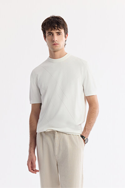 Avva Men's Ecru Crew Neck Rayon Knitwear Regular Fit T-Shirt A51Y5003