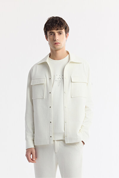 Avva Men's White Classic Collar Cotton Jersey Comfort Fit Shirt Jacket A51Y2048