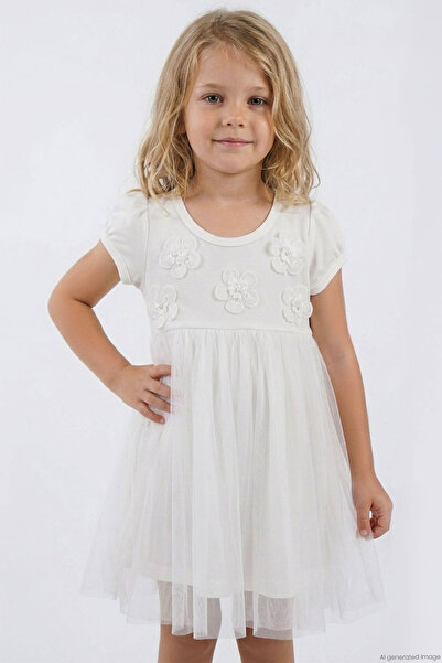 Breeze Girl's Dress with Floral Appliqué Detail and Pearls, Tulle, 1.5-5 Year...