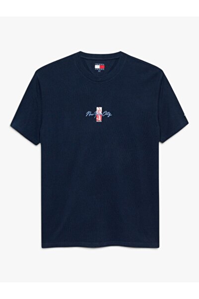 Tommy Hilfiger TJM REG SIGN BLOCK SS TEE EXT Erkek Mavi T-Shirt - DM0DM22532
