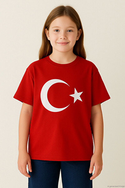 Breeze Boy's T-Shirt with Turkish Flag, Ages 4-14, Red