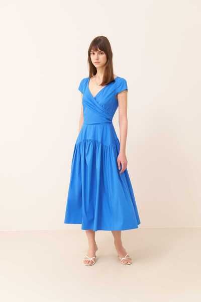Roman Midi Boy Poplin Elbise Mavi Y2411007_036