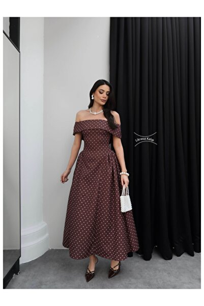 ESRAHELVACI Polka Dot Madonna Collar Midi Dress