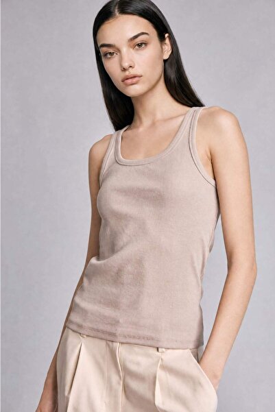 DeFacto Slim Fit Basic Round Neck Ribbed Beige Undershirt E5539Ax26Sm