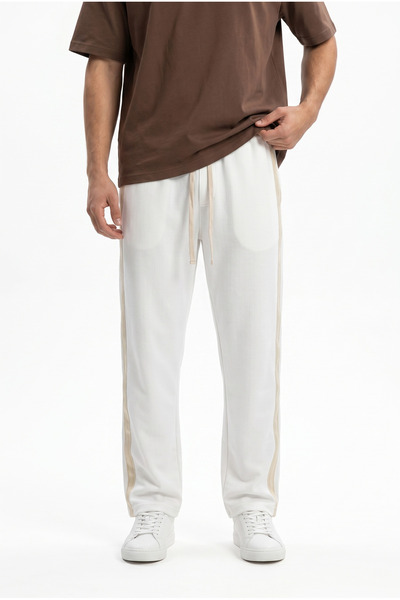 Respire Men's Single Stripe Detailed Baggy Sweatpants Ecru