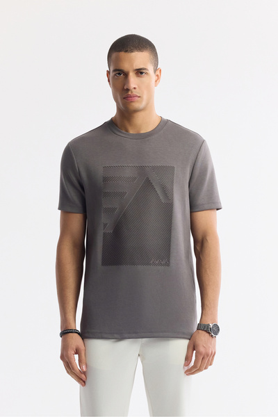Avva Men's Anthracite Crew Neck Bi-Stretch Interlock Regular Fit T-Shirt A51Y...