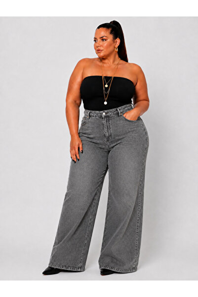 nd jeans بنطلون جينز واسع الساق للنساء مقاس كبير جدًا بخصر عالٍ جدًا ES مرن O...