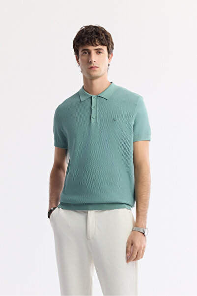 Avva Men's Nile Green Polo Neck Viscose Blend Basic Knitwear Regular Fit T-Sh...