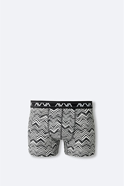 Avva Erkek Siyah-Beyaz Pamuklu Desenli Tekli Regular Fit Boxer A42Y9535
