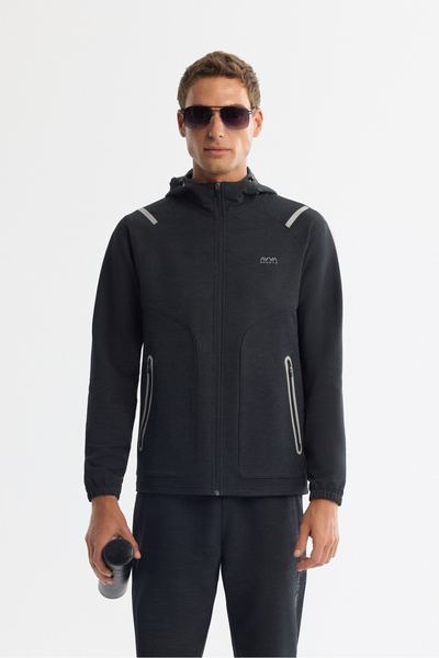 Avva Men's Black Hooded Zippered Elastane Regular Fit Sweatshirt A42Y1353