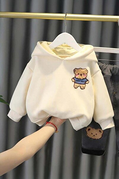 Bubito Toy Ayı Görselli Kapşonlu Zarif Bebek Takım Beyaz