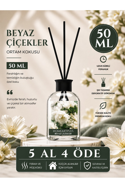 homeartplus beyaz çiçekler oda kokusu bambu esansiyel uçucu yağ 50 ml