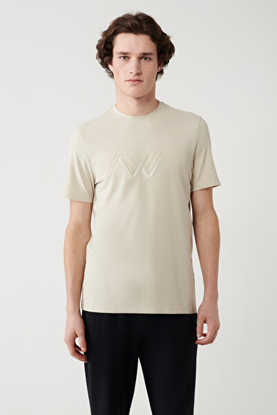 Avva Men's Beige Crew Neck Printed Soft Touch Regular Fit T-Shirt A41Y1037