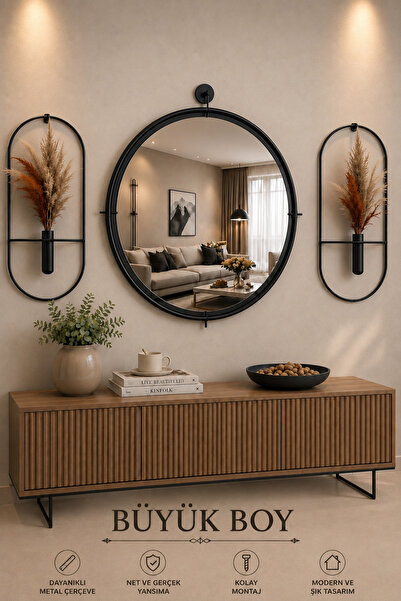 Mgs AYNA-TİNATTİ BLACK AYNA SET - DEKORATİF DUVAR AYNASI SETİ -not: pampaslar...