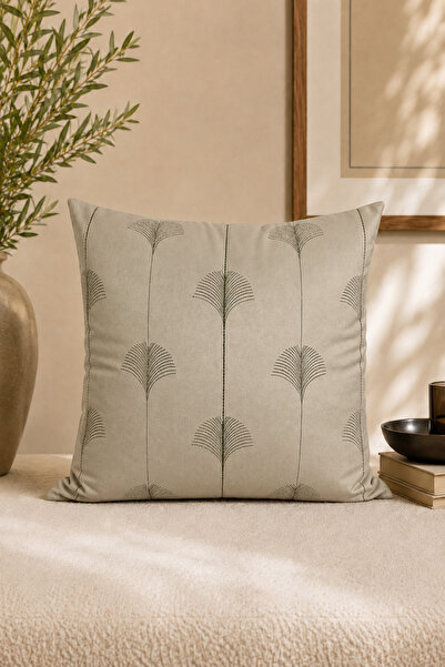 ASDİVA Nature Pattern Digital Printing Cream-Oil Green Piping Decorative Thro...