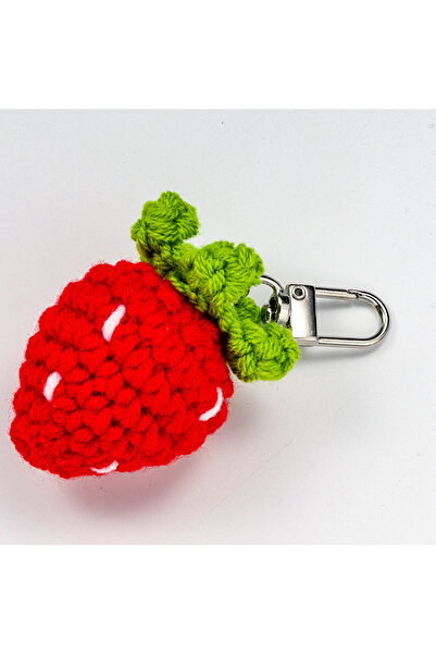 Choice 1pc Red Strawberry Keychain with Green Leaf & White Flower. Cute Fabri...