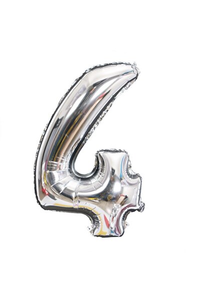 OEM Balon din Folie, Cifra 4, 81 cm, pentru Aer sau Heliu, Argintiu, Decor An...