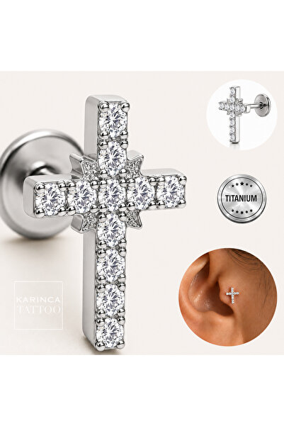 Karınca Piercing Haç Titanyum Piercing Premium Kalite Christian Forward Helix...