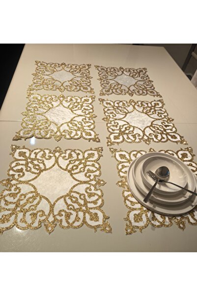 SEHARA 6 Pieces Velvet Placemats (Supla, Plate Mats)/Cream Velvet with Silver...