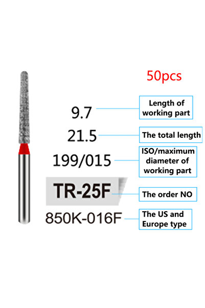 Choice1 TR-25F 50Pcs/Bag Dental Diamond Burs Drill FG 1.6mm Bur For High Spee...