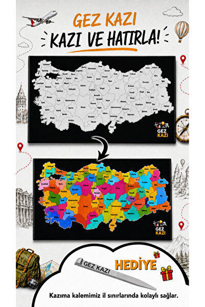 Føniks Gez Kazı Magnet Türkiye Haritası -Scratch Map - Kolay Kazınabilir Hari...