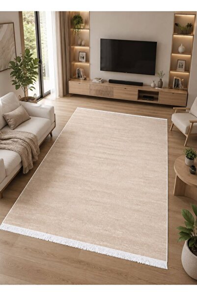 STY Home Krem Dijital Baskı Halı Kaymaz Tabanlı Yıkanabilir Halı Yolluk Salon...
