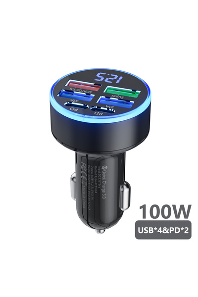 Choice Black 100W 6 Ports Car Charger Fast Charging 4USB 2PD Type C Car Phone...