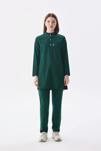 Class Üniforma Hijab Hunter Green Lycra Women's Medical Uniform Doctor and Nurse Jersey Scrubs Surgical Suit
