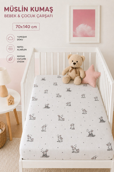 LADYNİL 100% Cotton Muslin Elastic Baby & Kids Bed Sheet 70X140 cm |   2 Laye...