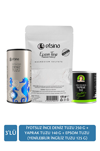 Efsina 3'lü Set İyotsuz İnce Deniz Tuzu 250 GR + Epsom Tuzu (Yenilebilir İngi...